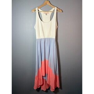 Anthropologie Hutch Capay Maxi Dress Medium Colorblock Blue Coral Ombre Silk USA